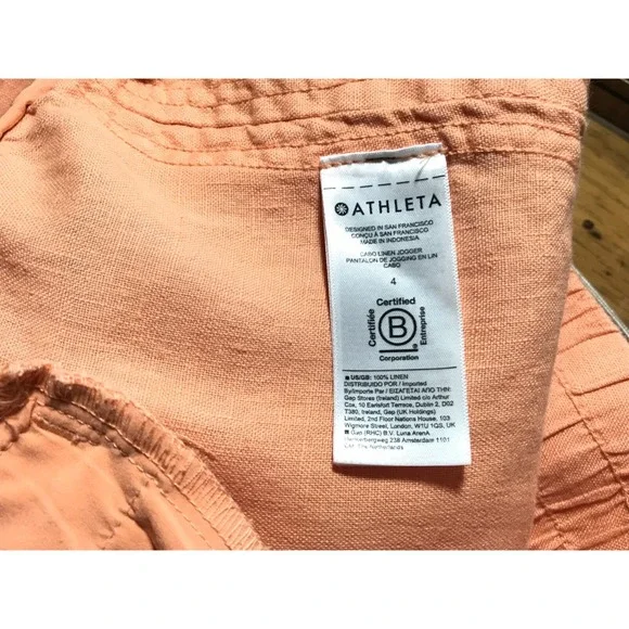 Athleta Cabo Linen Jogger‎ Pants size 4 Orange Peach zip pockets drawstring - Picture 9 of 12